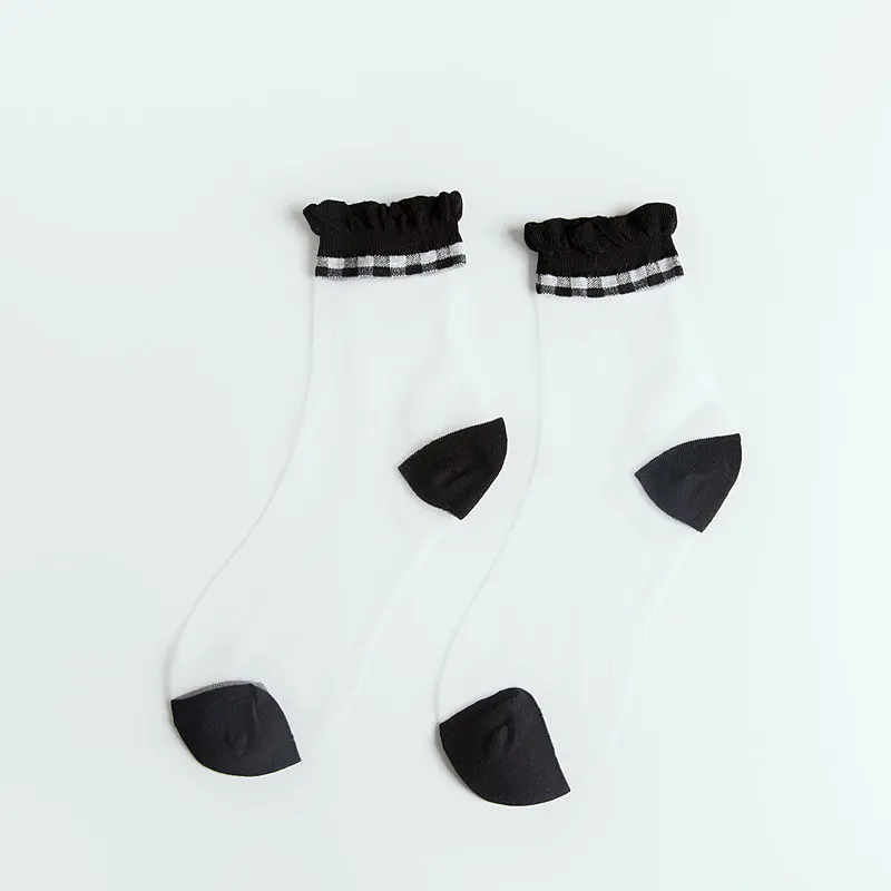 [EIOISAPRA]Crystal Silk Art Lace 3 Color Patchwork Stealth Elastic Socks Women High Quality Fashion Casual Meias Sokken | Женская одежда