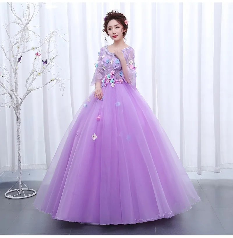 Дешевые Бальные платья Элегантный бальное платье vestidos De 15 Anos фиолетовый сладкий 16 платья для женщин 15 лет вечерние Выходные туфли на выпускной