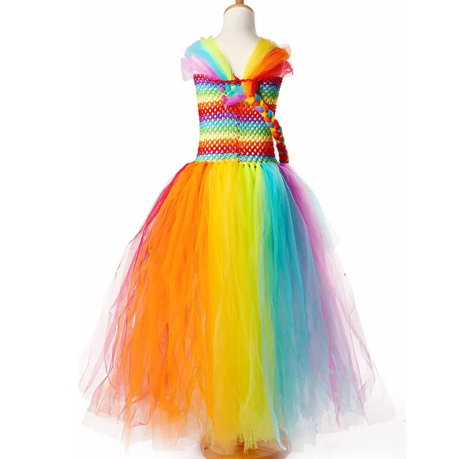 Яркое Радужное платье-пачка и заколка для волос с ромашками девичье платье дня