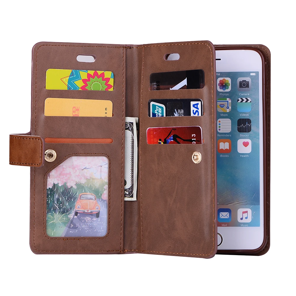Flip Case Bag For iPhone X 8 7 6 6s Plus Leather Zipper Pouch Kickstand Wallet Cover With ID Card Slots&ampMoney Pocket&ampWrist Strap |