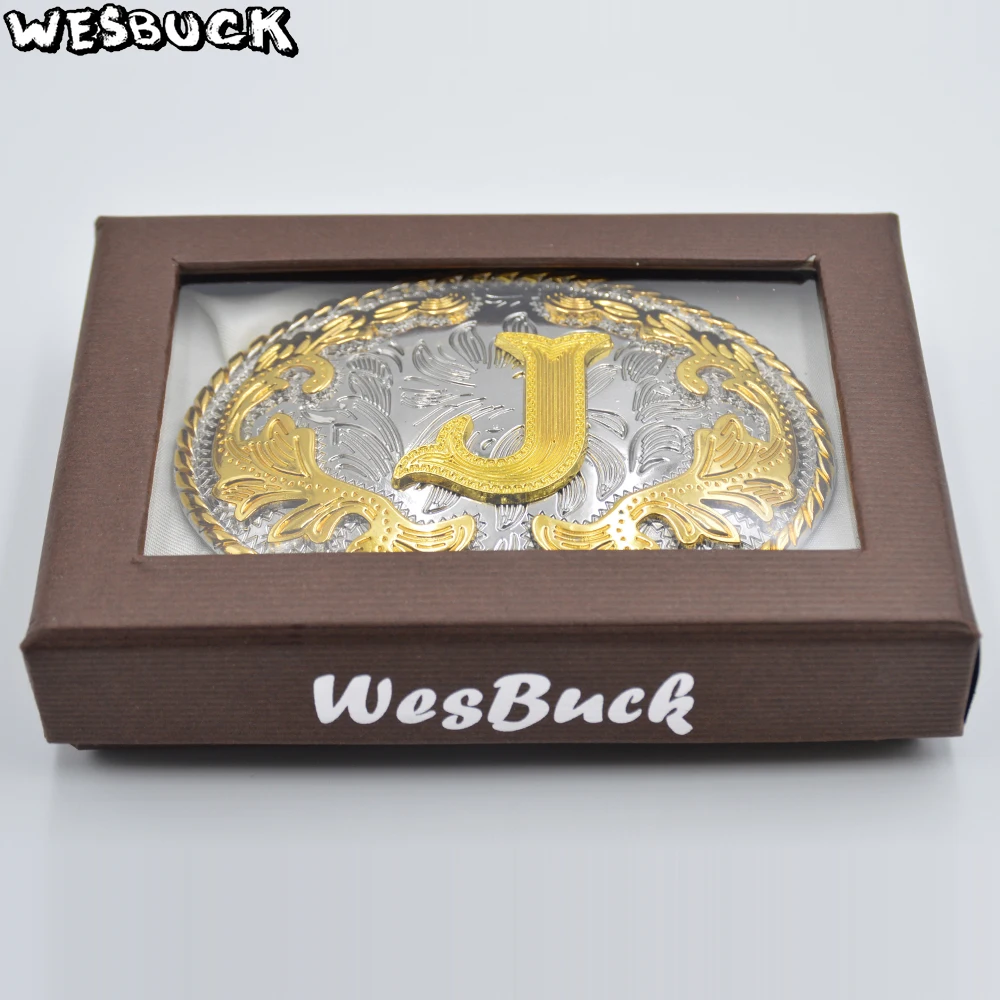 5 PCS MOQ WesBuck Brand Oval 3D Lace Gold J Initial Letter Cowboy Buckle With Metal Fashion Men's PU Leather Belt Holiday Gifts | Дом и