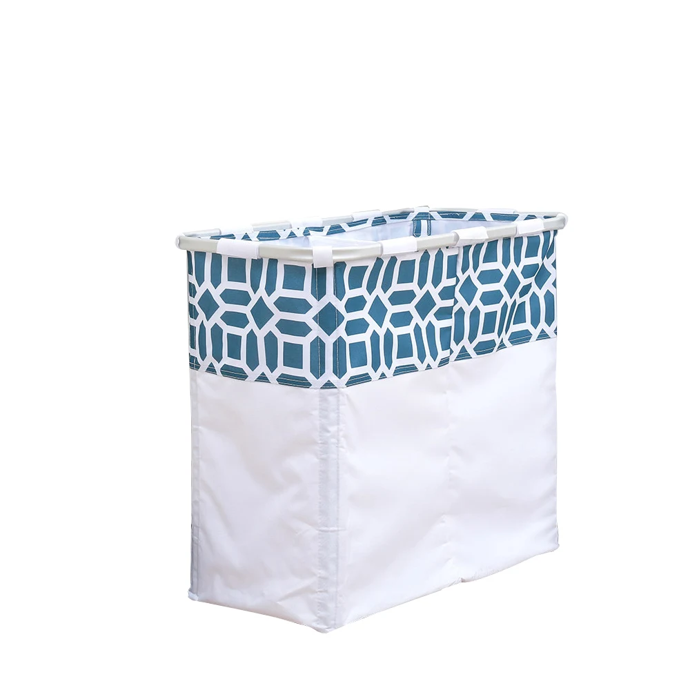 White with Blue Shushi квадратная Складная Большая корзина для хранения белья две сетки двойной цвет металлический каркас грязная одежда Органайзер складная корзина для хранения - Цвет: White with Blue