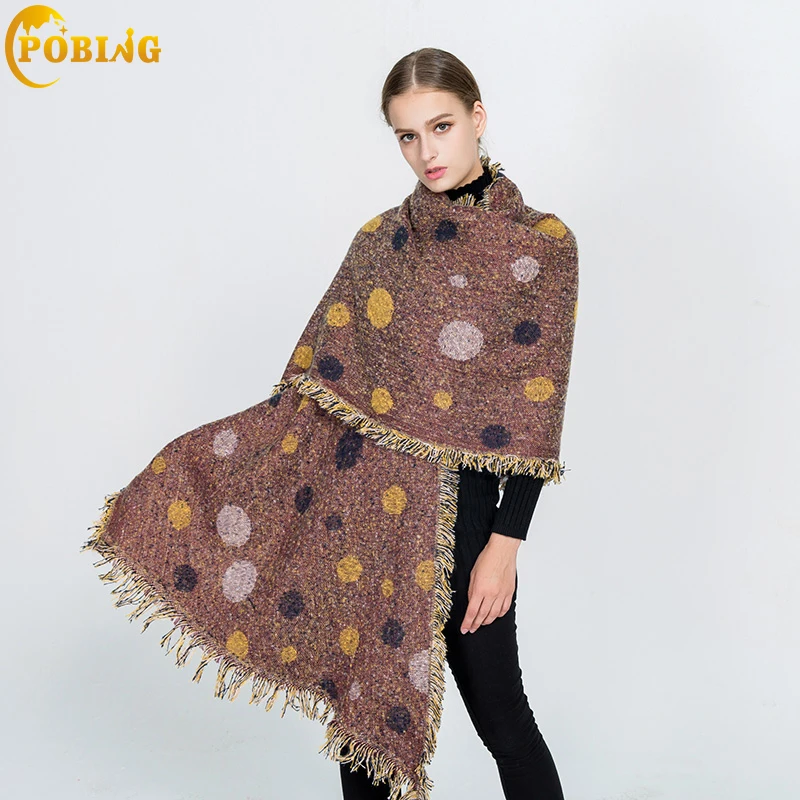POBING брендовый зимний шарф для женщин кашемировые шарфы в горошек мягкие
