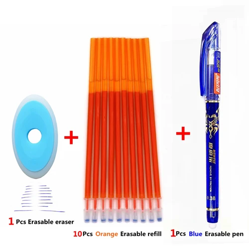 12Pcs orange set 3/12 шт./компл. 0,38 мм стираемая ручка моющиеся ручка синий черный, красный со стирающимися чернилами стержни для гелевых ручек стержень для школы и офиса письменные канцелярские принадлежности - Цвет: 12Pcs orange set