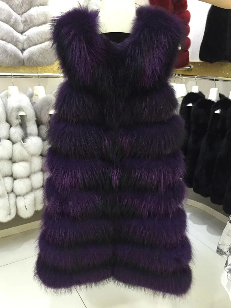 Raccoon Purple Длинный жилет из натурального Лисьего меха, Высококачественная Женская жилетка из меха енота на осень и зиму, теплый жилет из натурального меха S7242 - Цвет: Raccoon Purple