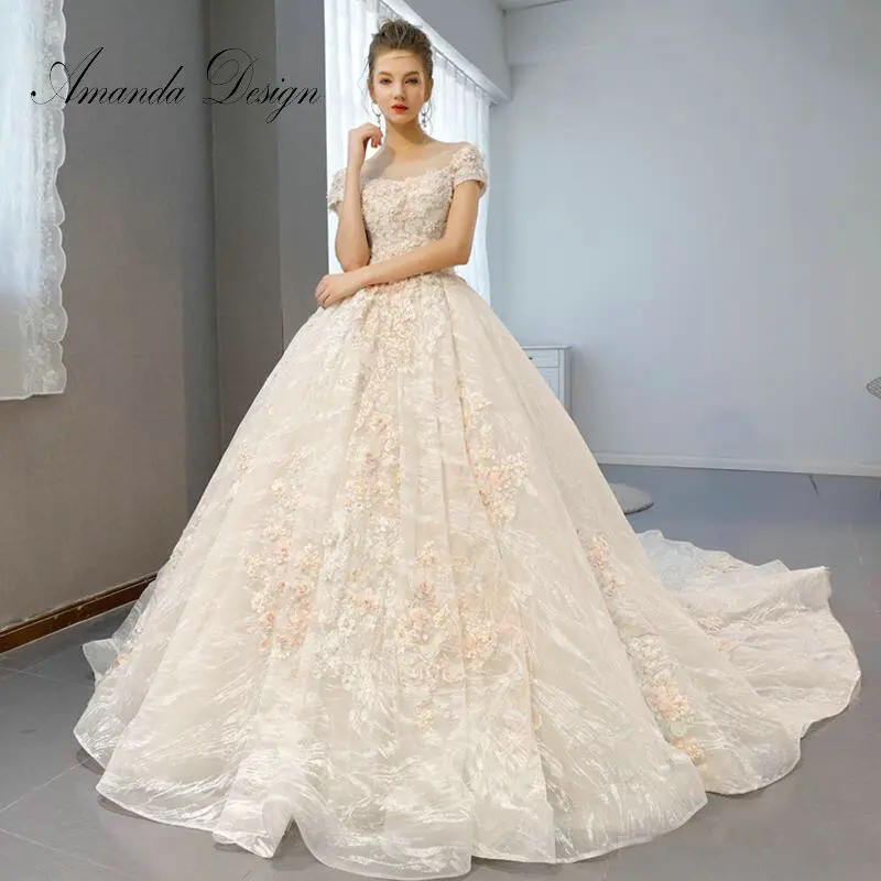 Аманда дизайн vestido de noiva princesa короткий рукав кружева аппликация цветы ручной работы свадебное платье - Цвет: picture color