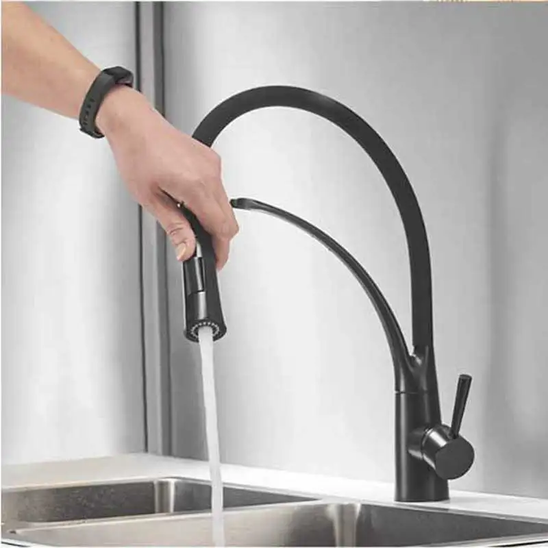 

kitchen faucet black matte Kitchen Faucet Pull Out Dual Spray Nozzle Hot & Cold Water Kitchen Sink Faucet Mixer Taps