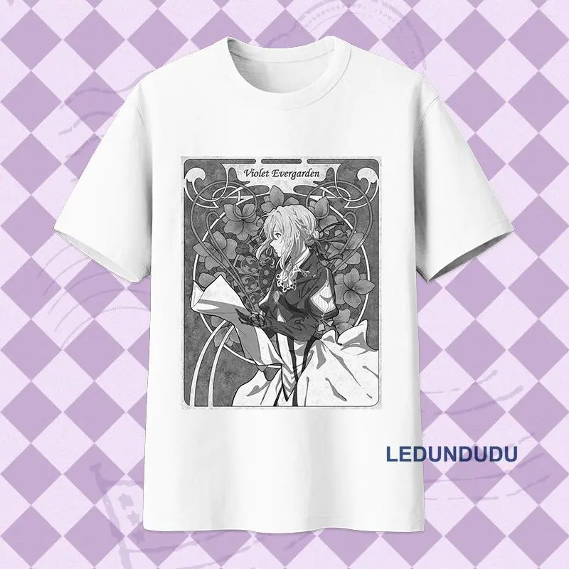 Женские и мужские футболки с принтом в стиле аниме Violet Evergarden летние коротким