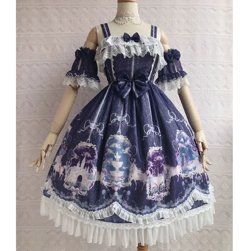 Unicorn's Secret Garden~ сладкий Печатный Лолита JSK платье w. Съемные рукава от Yiliya