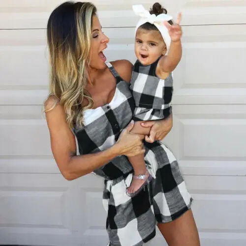 Emmababy одежда для мамы и дочки комбинезон в клетку родителей детей семейные