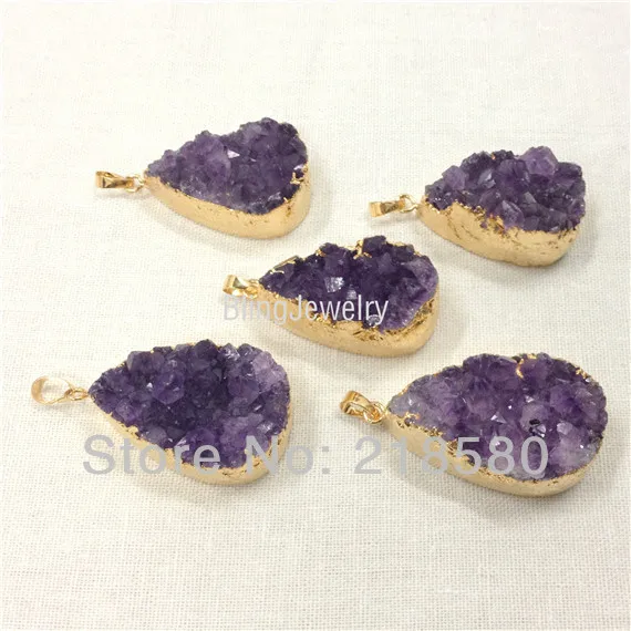 Золотая подвеска в виде слезы из H AMD32|amethyst cluster pendant|amethyst pendantamethyst teardrop pendant |