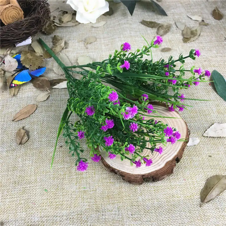 Purple Маленькая искусственная пластиковая трава, искусственные цветы для украшения дома и сада, искусственные растения - Цвет: Purple