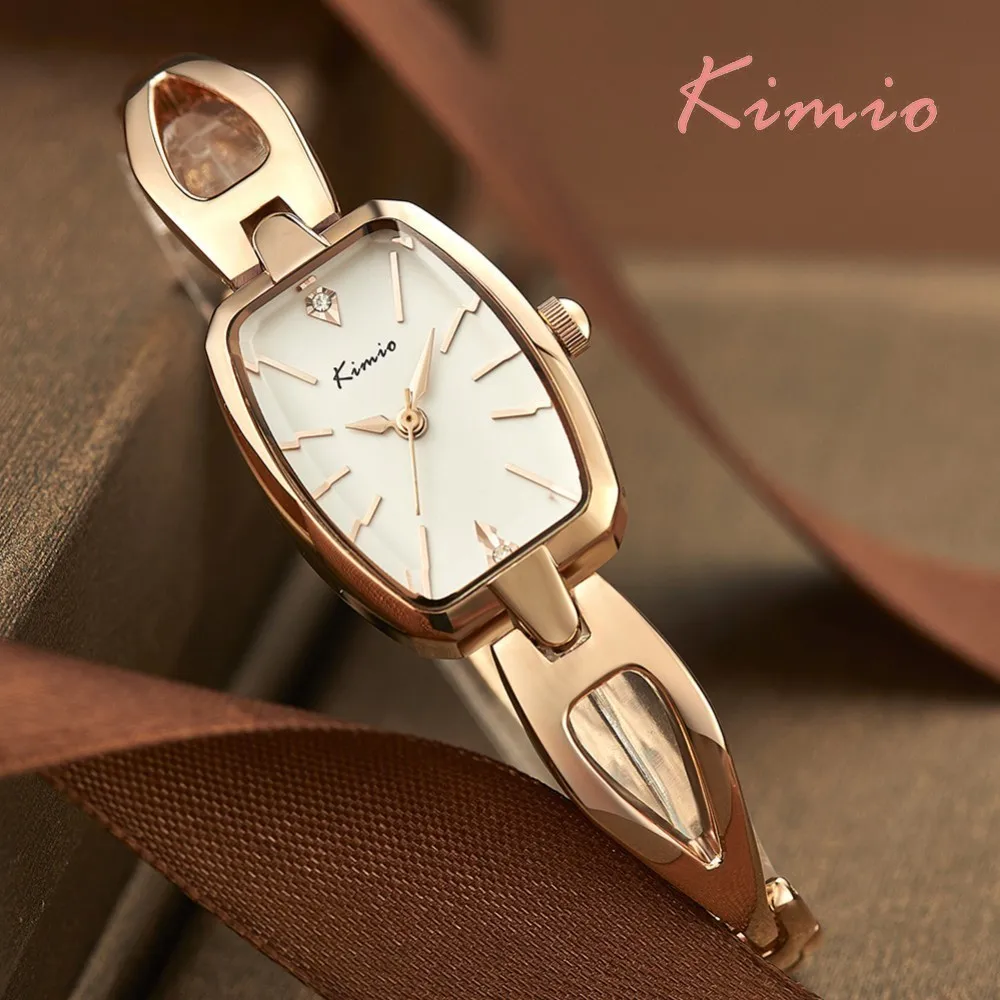 KIMIO Tonneau женские часы модные 2018 брендовые Роскошные прямоугольные розовое золото
