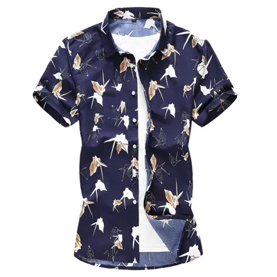 5393 Khaki Summer New Men Floral Printed Hawaiian Vacation Party Casual Shirts Hip Hop Fashion Short Sleeve Black Shirt Plus Size 6XL 7XL - Color: 5393 Khaki