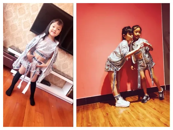 

New Sparkly children's Jazz Modern Dance Costumes Girls Jazz Sequins alphabet band hip hop Street Dance costume sets
