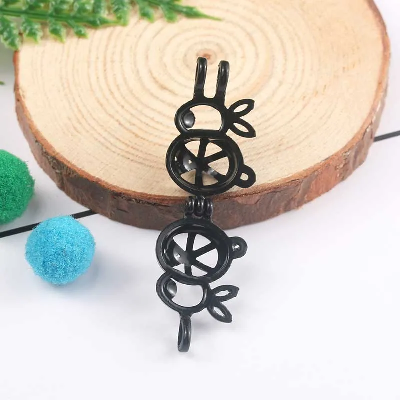 Black Animal Cute Rabbit Pearl Cage Jewelry Necklace Pendant Aromatherapy Essential Oil Disperser Box Oyster Fun Gift | Украшения и