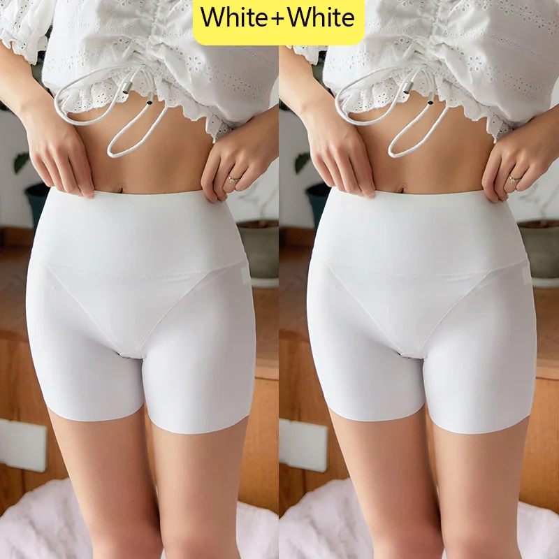 White White 2 шт./лот, женские шорты безопасности штаны, бесшовные нейлоновые трусики с высокой талией, пустые шорты для мальчиков, боксеры, шелковое нижнее белье, LANGSHA - Цвет: White White