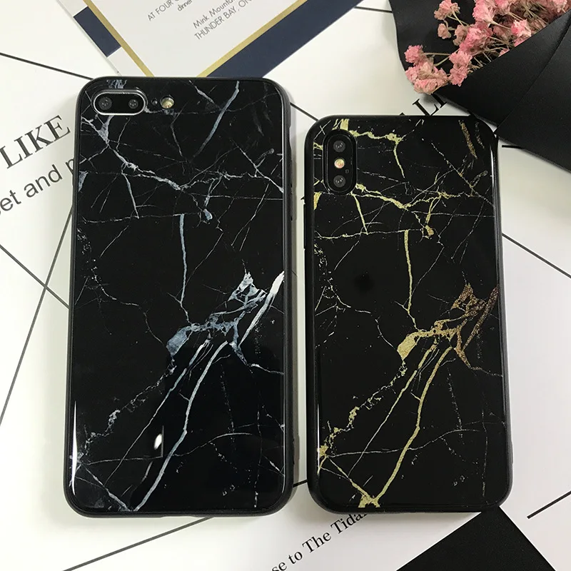 Fashion Marbled Mobile Phone Case For Apple 7/8plus XS Tempered Glass X XR |