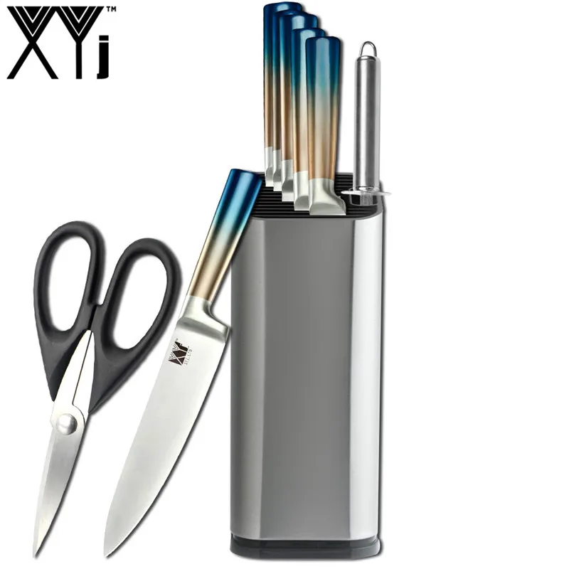 9pcs set XYj набор кухонных ножей из нержавеющей стали градиентный интегрированный дизайн ручки Ножи Ножницы 8 ''нержавеющая сталь Держатель ножей точилка - Цвет: 9pcs set
