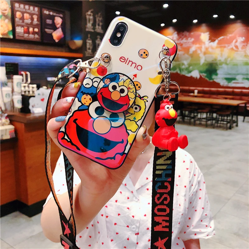 4 шт. чехол для iphone XS max XR X Улица Сезам, мягкий чехол для телефона с изображением милого печенья Элмо для iphone 8plus 7P 6P 6 7 8+ игрушка+ подставка+ ремешок