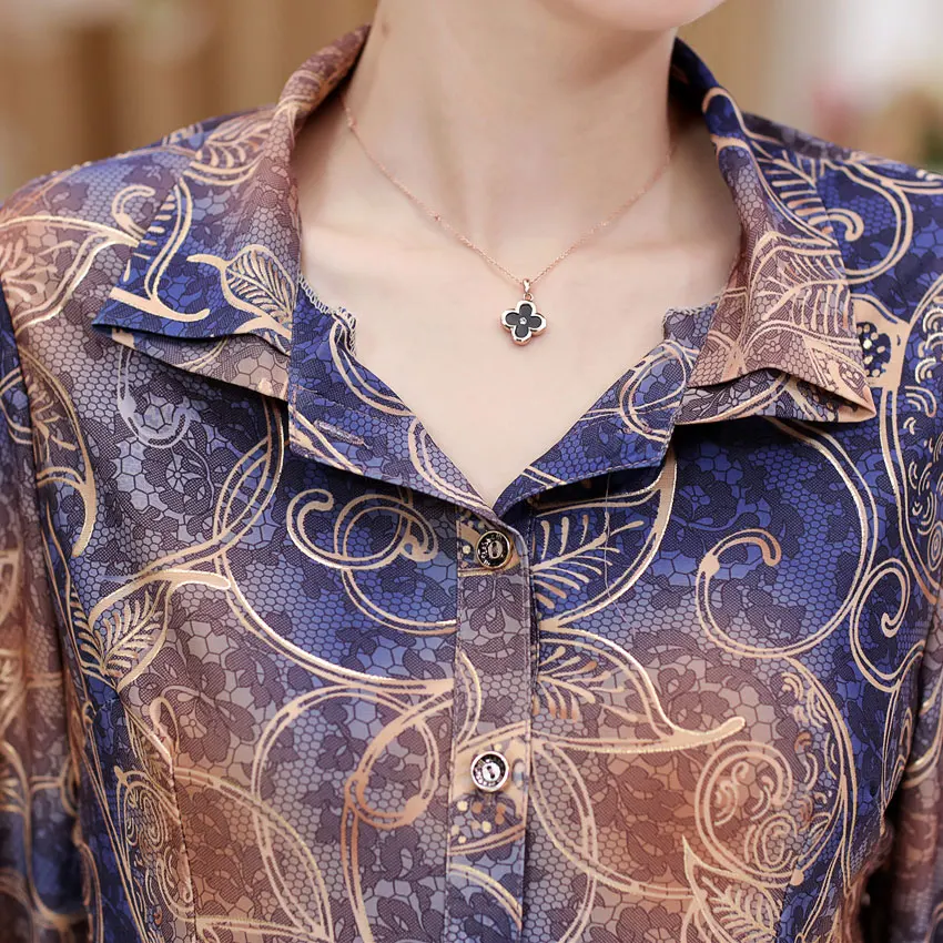 Women Floral Print Blouse Tops Mid Aged Summer Shirt Clothing Casual Three Quarter Sleeve Polyester Silk Loose Shirts Plus Size |