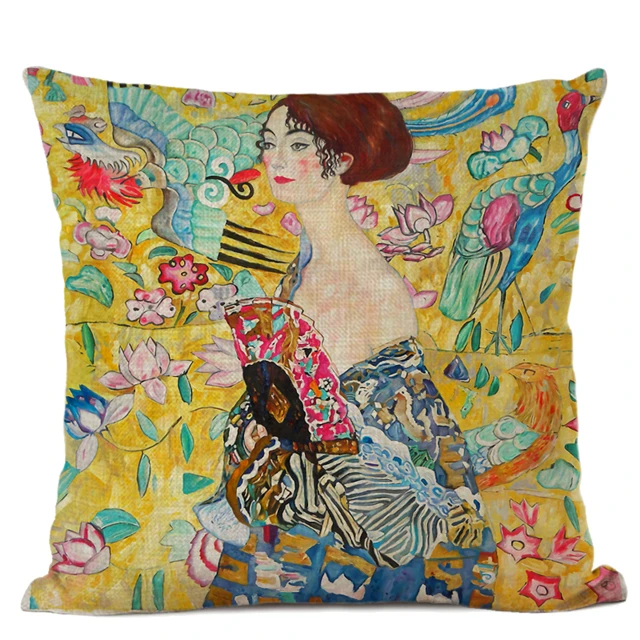 11 Льняная наволочка для подушки Gustav Klimt The Kiss в стиле ретро, декоративная наволочка с масляными рисунками, наволочка для домашнего декора - Цвет: 11