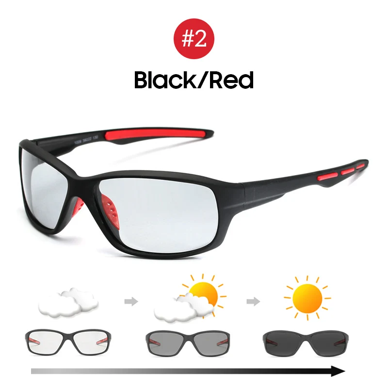 2 Black Red Vivibee Для мужчин фотохромные, солнцезащитные очки, поляризационные, для игры в гольф Для женщин цикл Цвет изменение черные солнцезащитные очки для спорта на открытом воздухе очки - Цвет линз: 2 Black Red