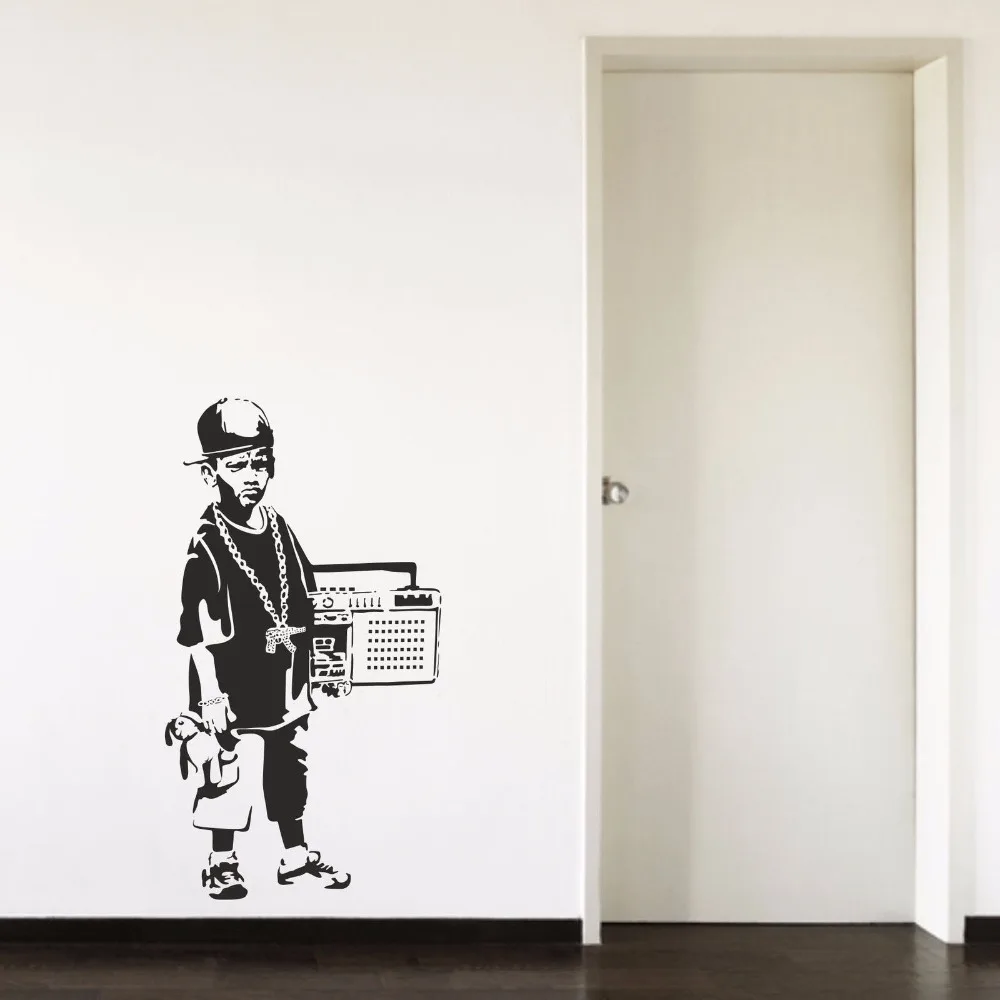 

Banksy Hip Hop Boy Teenager Radio Cool Cap Hallway Boy Bedroom Living room Home Window Decor Vinyl Art Wall Decal Sticker