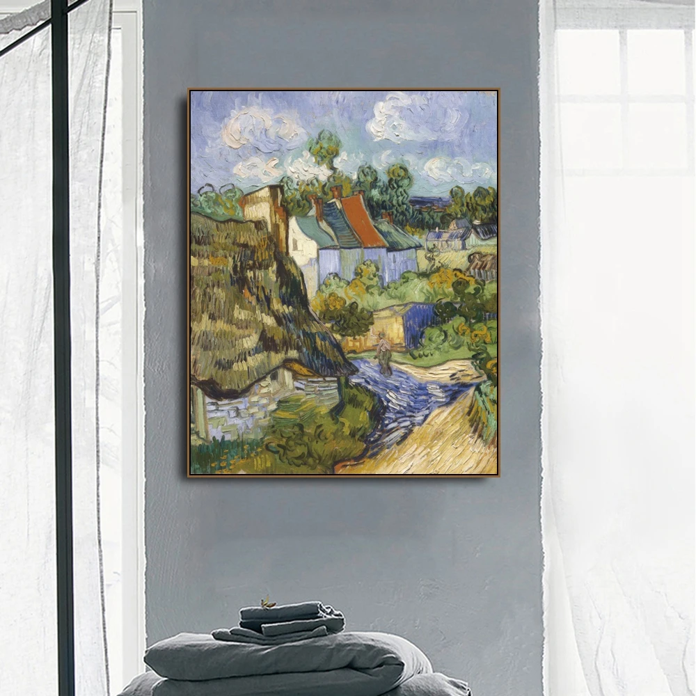 

Houses in Auvers by Von Gogh Poster Print Canvas Painting Calligraphy Home Decor Wall Art Pictures for Living Room Bedroom