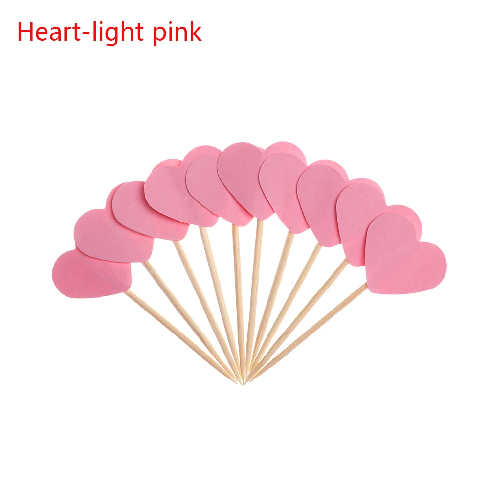 Heart light pink 20 шт./лот милый блестящий в форме сердца, звезды, топперы для кексов на день рождения, свадьбу, украшение для торта, топпер для украшения еды - Цвет: Heart light pink