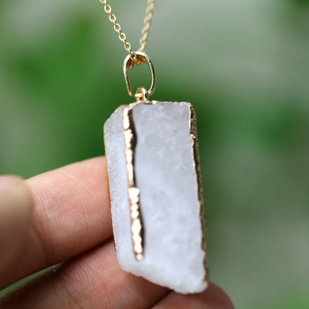 Geode кулон для женщин натуральный камень ювелирные изделия Drusy ожерелья с жеодами