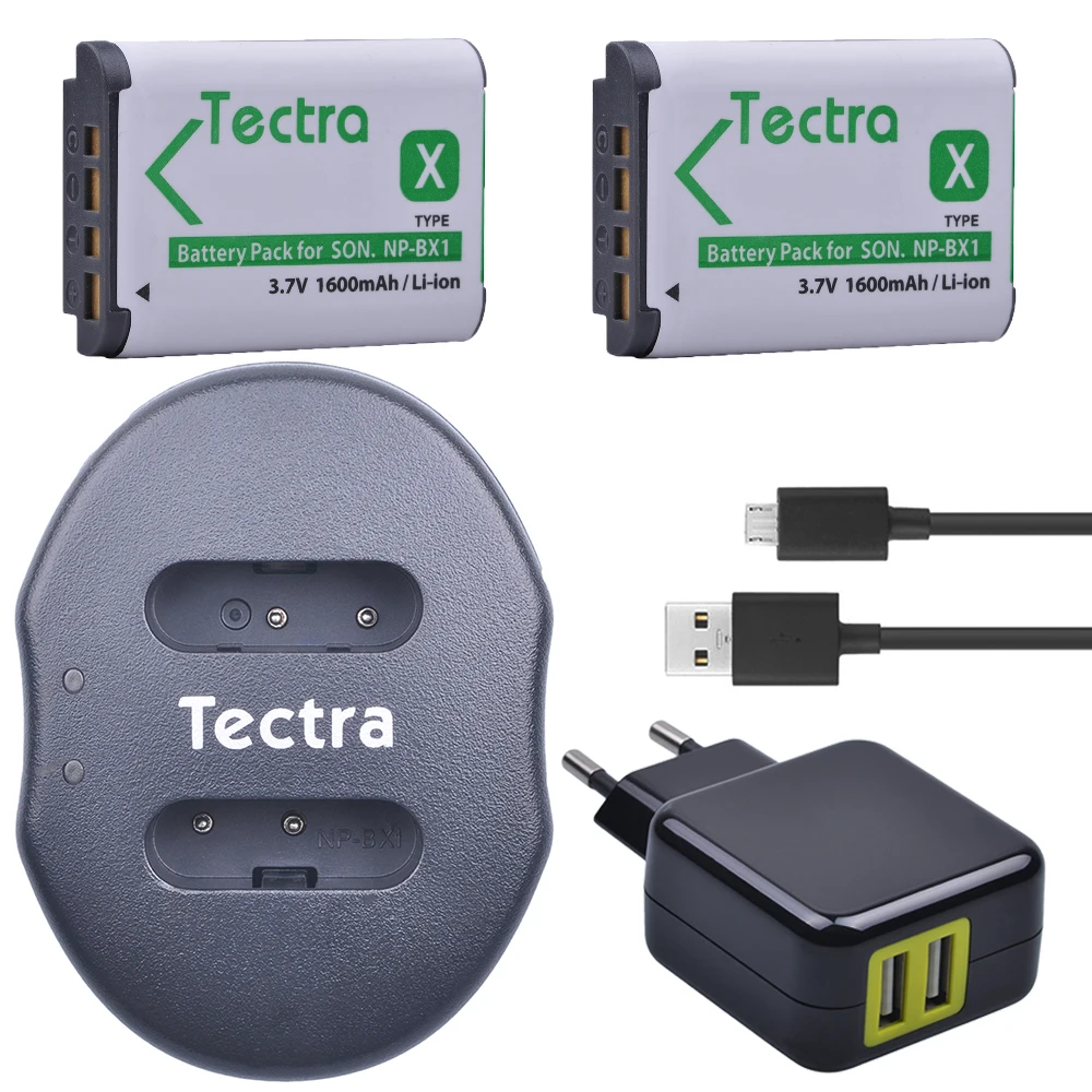 

Tectra 2PCS NP-BX1 NPBX1 батарея + USB двойное зарядное устройство + адаптер переменного тока для Sony DSC-RX100 RX1 HDR-AS15 AS10 HX300 WX300 NPBX1 NP BX1