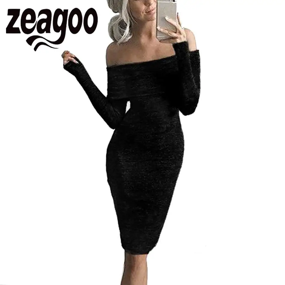 Женское облегающее платье zeagoo платье-карандаш с открытыми плечами и длинными