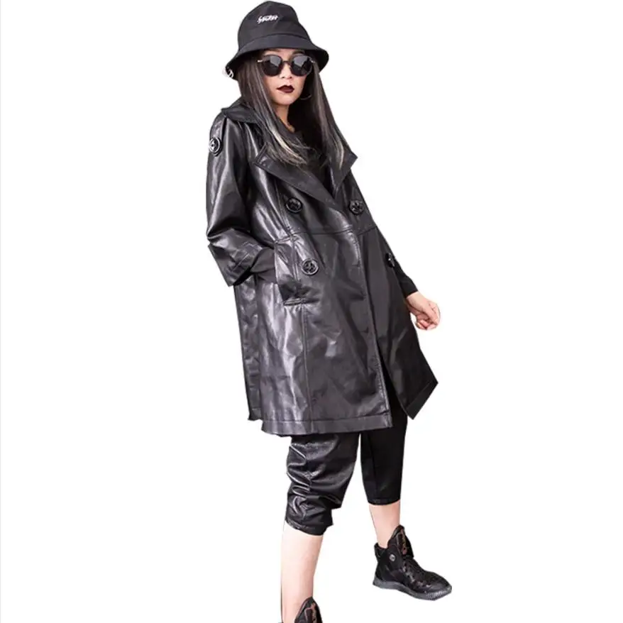 2018 Autumn fashion women's BF style PU leather jacket coat casual loose wild tops female slim washable outwear L1166 | Женская