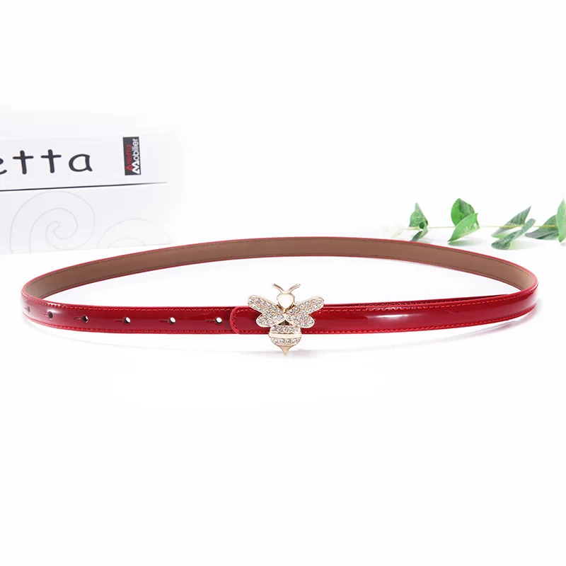 gold buckle red Брендовые дизайнерские тонкие ремни из натуральной кожи для женщин модные стразы пряжка в виде пчелы платье ремень женский Высокое качество Роскошный ремень - Цвет: gold buckle red