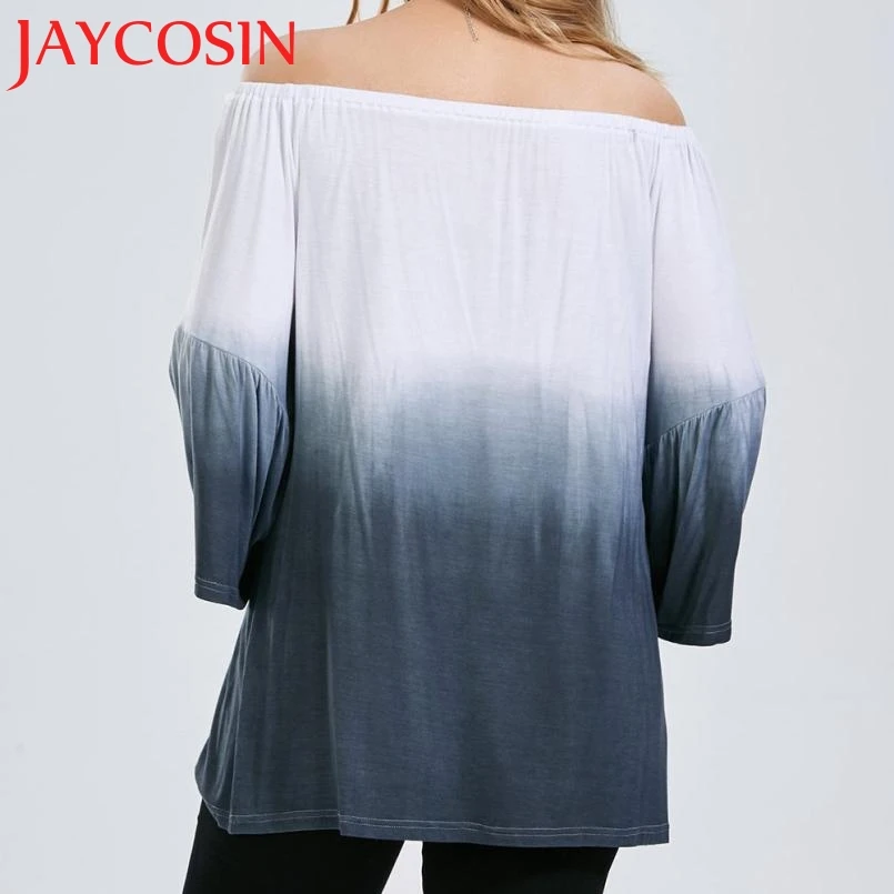 JAYCOSIN недавно 2018 для женщин Большие размеры с открытыми плечами градиент Dip-dye Pullover