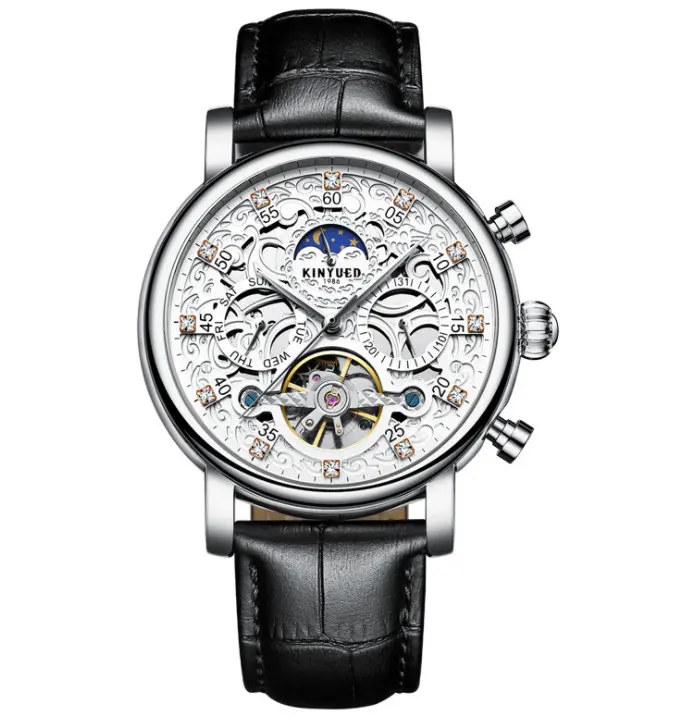 Автоматические часы DIDUN Skeleton мужские водонепроницаемые Sun Moon Phase механические