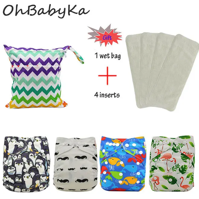 07 OhBabyKa 8 упаковок многоразовые подгузники для младенцев с героями мультфильмов, подарочные моющиеся детские карманные тканевые подгузники+ 3 слоя микрофибры вставки - Цвет: 07