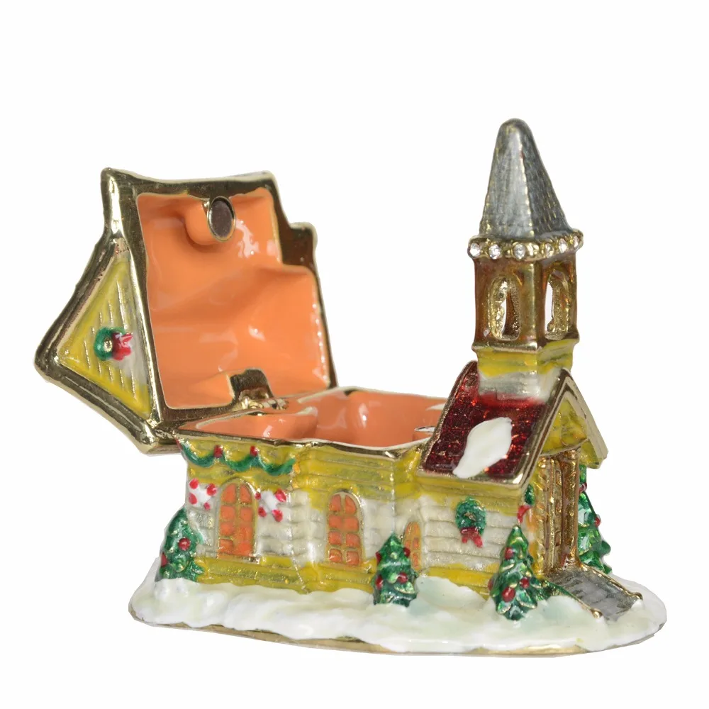 

Christmas light house bejeweled trinket Box metal crafts Ring necklace Earring/Pendant Box small Jewelry Box