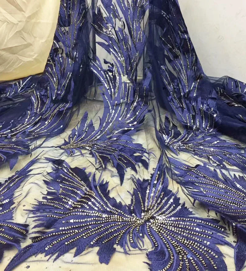 French Net Lace Fabric 2019 Latest African Guipure with Embroidery Mesh Tulle Gold Cord Sequins |