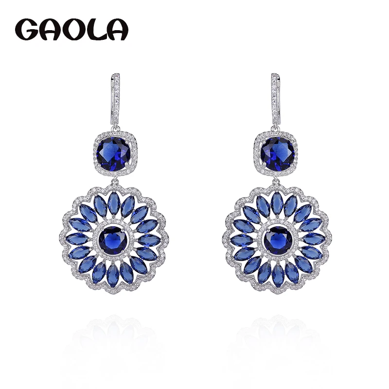 

GAOLA Brand Jewelry Clear Cubic Zirconia Blue Flower Dangle Earrings For Women Bijoux GLE6247A