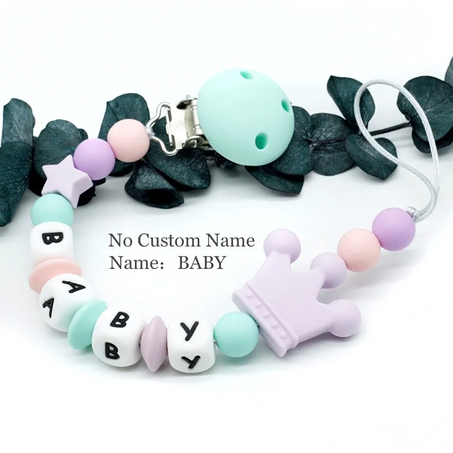 No Custom Name DIY цельная силиконовая прищепка для соски персональное имя красочная соска цепь для ребенка соска жевательная игрушка пустышки зажимы - Цвет: No Custom Name