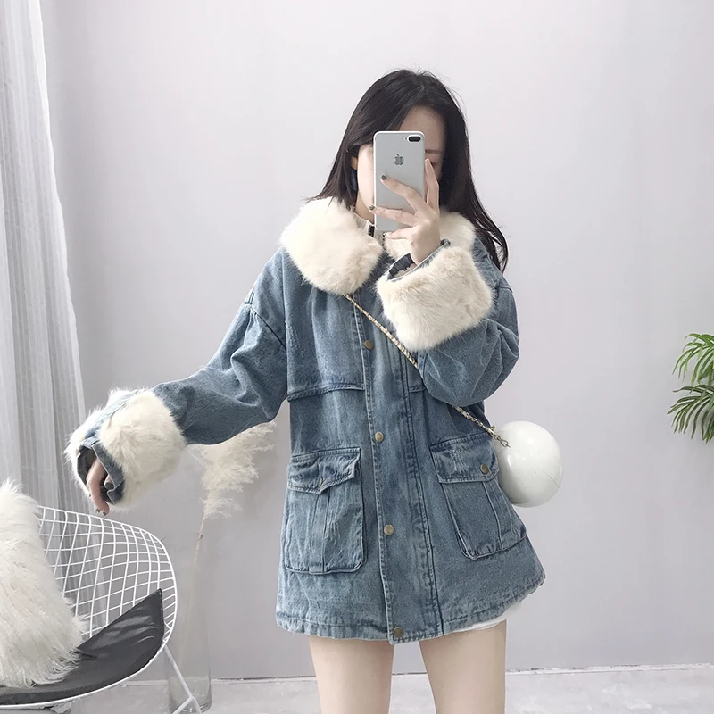 Женская длинная куртка из овчины теплая с меховым воротником|Женские куртки| |