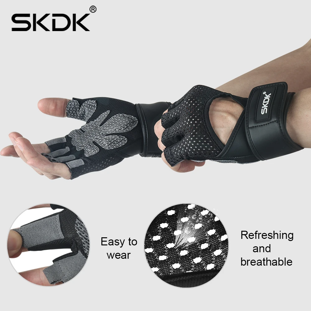 SKDK, Дышащие Перчатки для фитнеса, тренажерного зала, с поддержкой запястья, для тренировки, тяжелой атлетики, Кроссфит, тренировочные велосипедные перчатки, Нескользящие, 1 пара