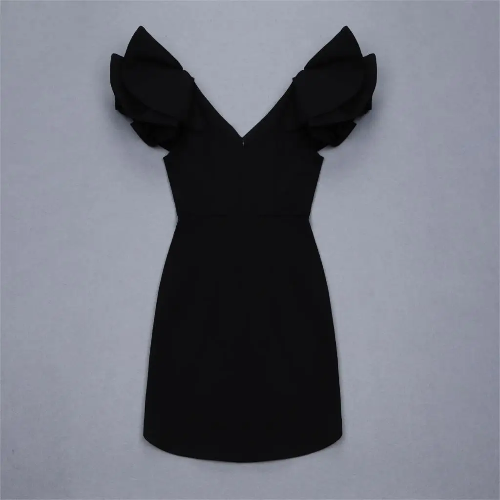 Женское вечернее Бандажное платье Deavogy черное с оборками и v образным вырезом