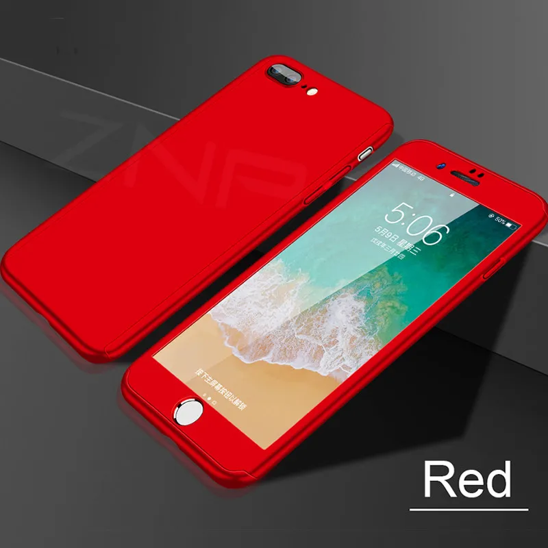 ZNP 360 градусов полный чехол для телефона s для iPhone 6 6s 7 8 Plus 5 5S SE X противоударный чехол для iPhone 8 Plus 6 6s чехол со стеклом - Цвет: Red