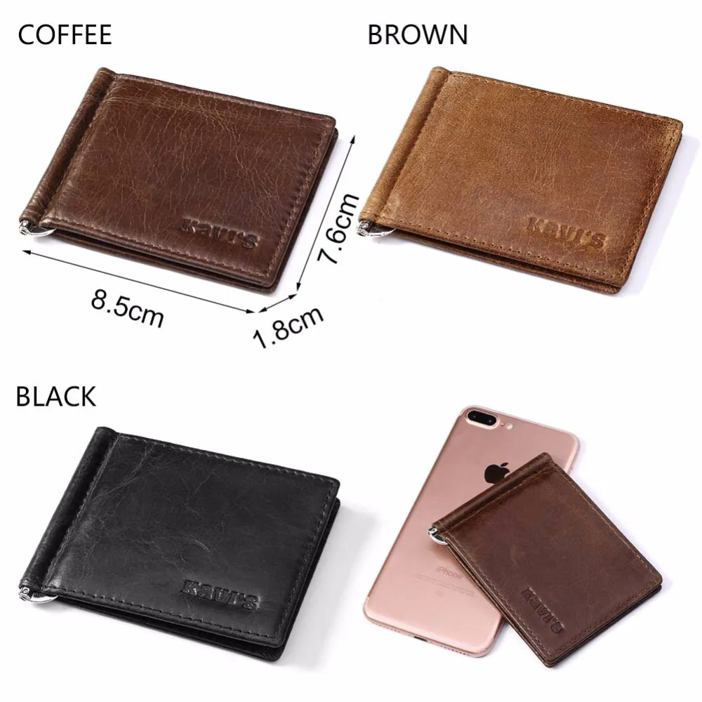 KAVIS высокое качество маленький мужской тонкий кошелек из натуральной кожи зажим