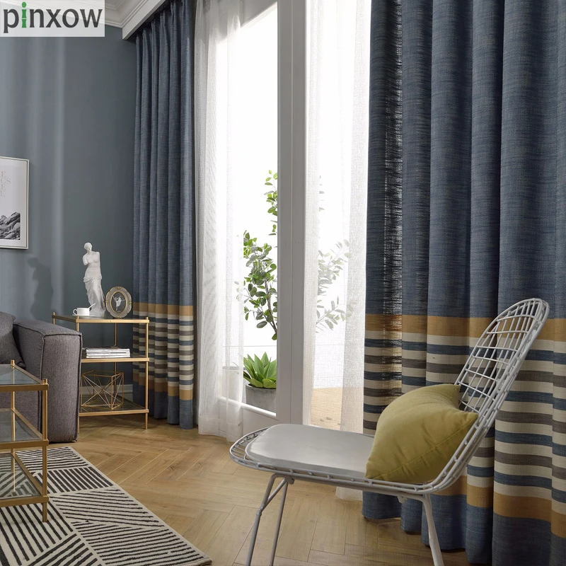 PINXOW синяя занавеска s для гостиной желтая белая полосатая панель окно готовые