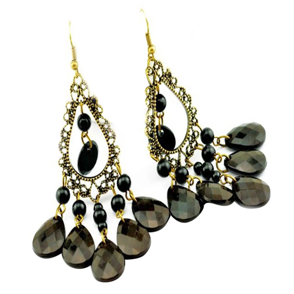 Women Boho Party Jewelry Hollow Water Drop Beads Long Dangle Hook Earrings Decor | Украшения и аксессуары