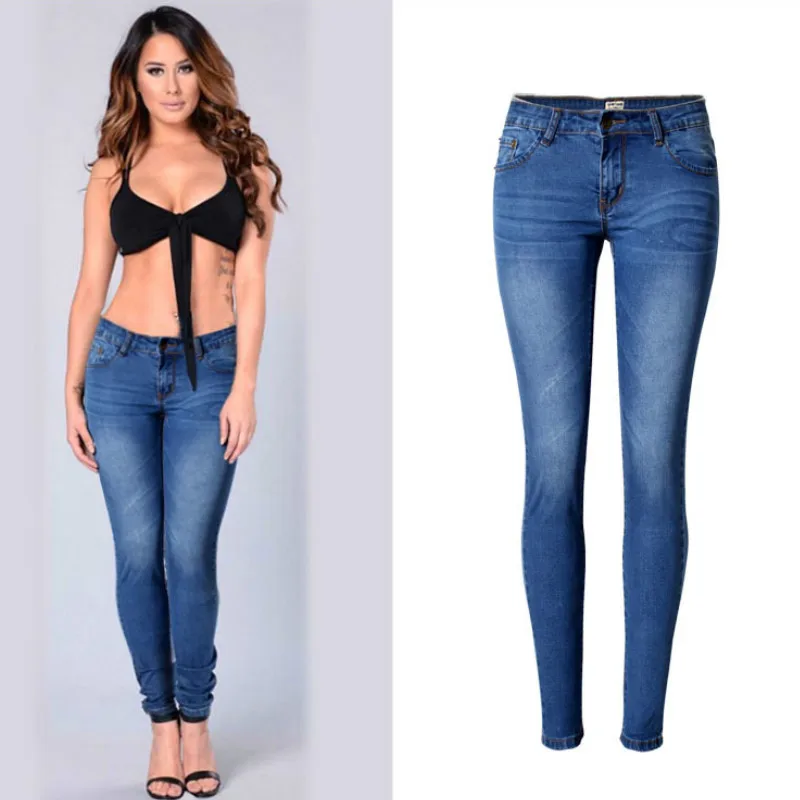 Low Waist Bleached Washed Skinny Jeans Women Fashion Push Up Vintage Moustache Effect Pencil Pants Femme Blue Plus Size Trousers |